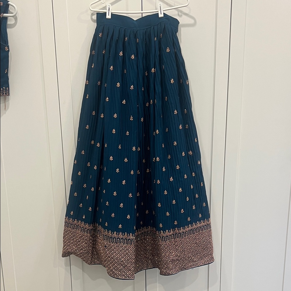 Teal and gold Lehenga